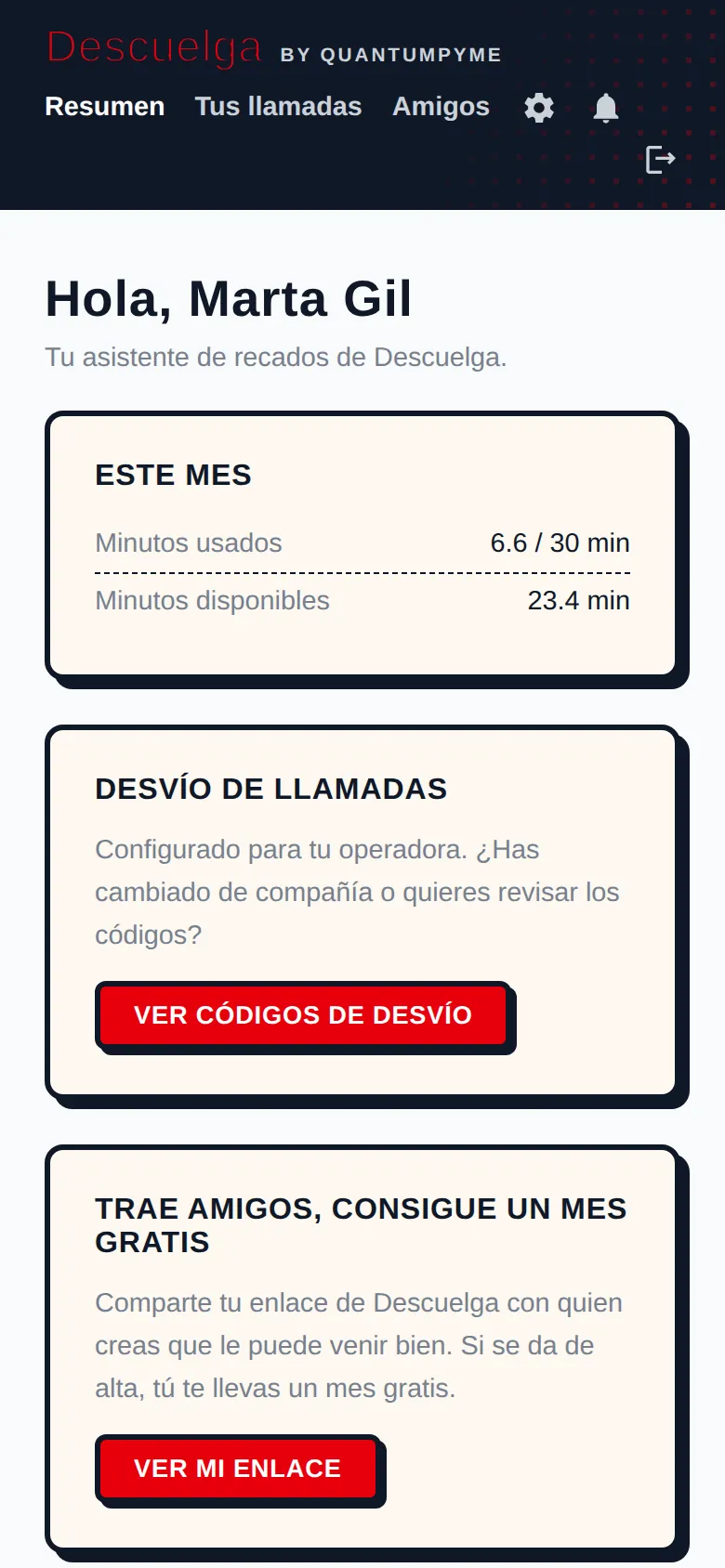 Portal de Descuelga en un móvil